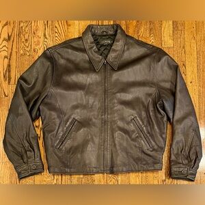 Vintage J. Crew 100% Leather Full Zip Flight Jacket Quilted Lined Brown Men’s XL